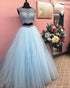 2019 Two Pieces Quinceanera Dresses Beadings Ice Blue Tulle Ruffles Ball Gowns Sweet 16 Dresses